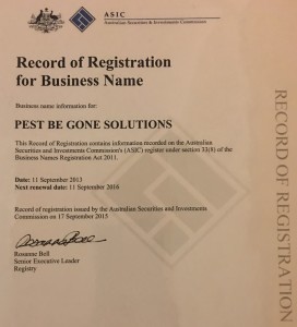 Pest Be Gone Solutions - Business Name Registration